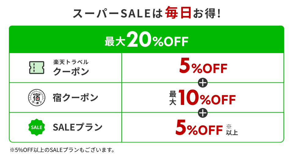 毎日最大20%オフで宿泊予約できる